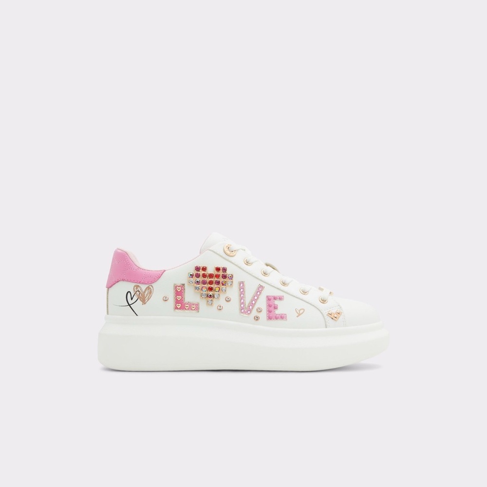 Love Embellished Sneakers - White and Pink